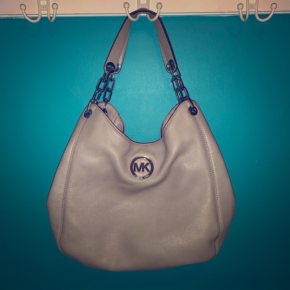 Michael Kors Light Gray Leather Shoulder Handbag